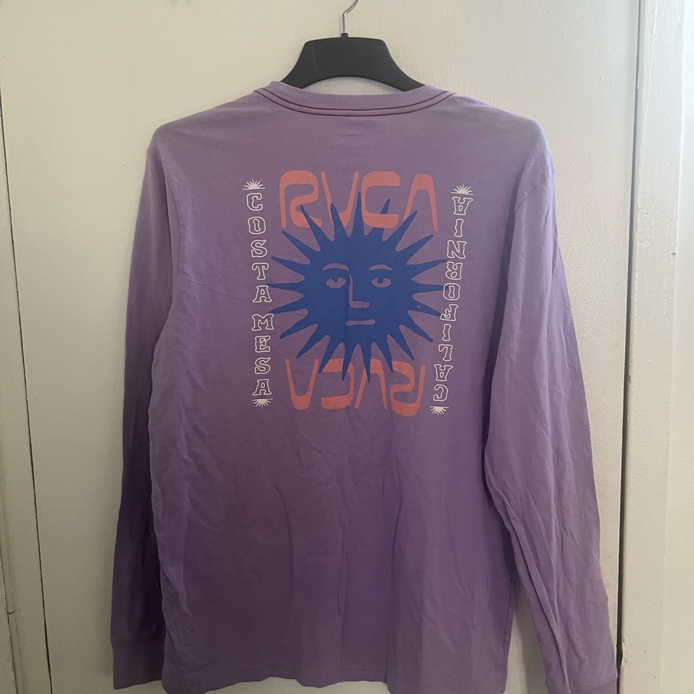 RVCA Lavender Long Sleeve Tee with Blue & Peach Sun Graphic